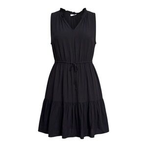 GAP Black Sleeveless Ruffle Neck Tiered Drawstring Day Dress Size XXL